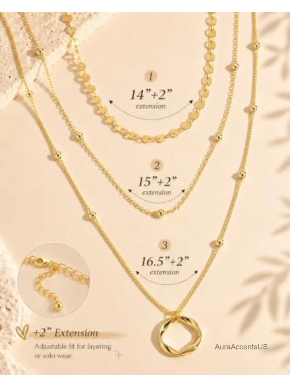 Layered Gold Plated Necklace Set for Women - 14K Gold Stack, Pendant